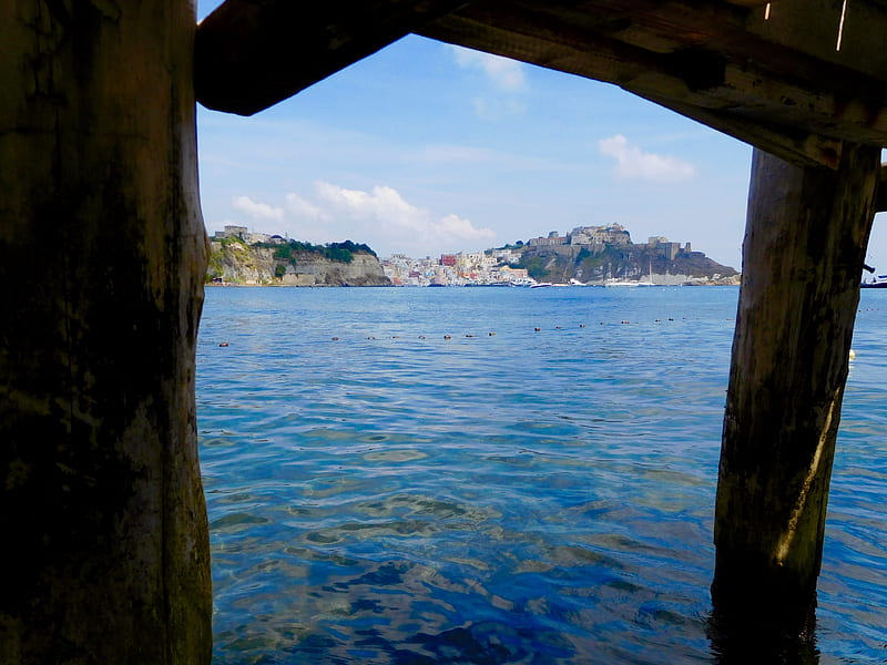 View from under the pier Italy, Summer, Italy, Water, beach, Pier, Procida, HD wallpaper