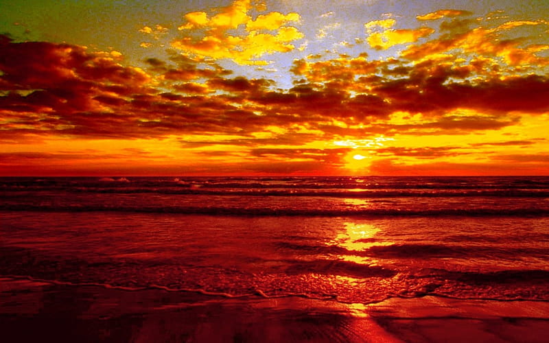HOT SUMMER DUSK, beach, ocean, summer, sunset, clouds, HD wallpaper