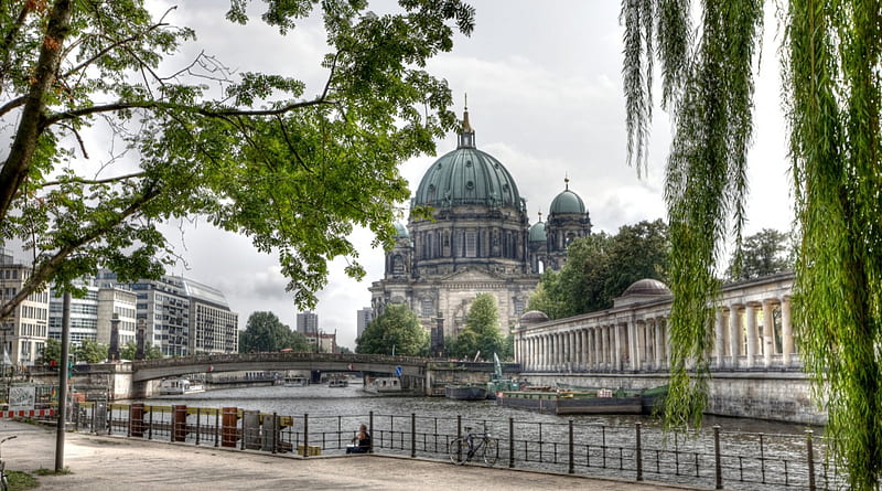 beautiful berlin cathedral r, cathedral, city, bridge, dome, river, r, HD wallpaper