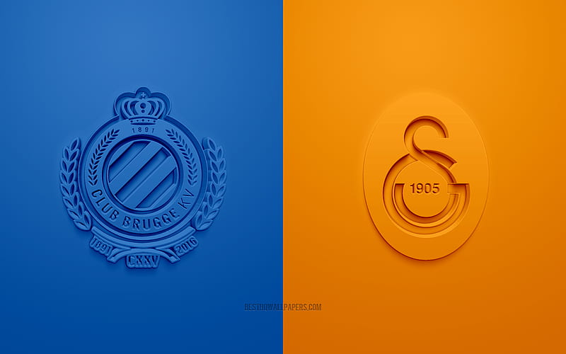 Club Brugge vs Galatasaray, Champions League, 2019, promo, football match, Group A, UEFA, Europe, Club Brugge, Galatasaray SK, 3d art, 3d logo, HD wallpaper