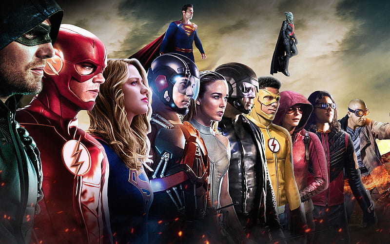 Legends of Tomorrow, 2017, superheroes, Arrow, The Flash, Supergirl, Atom, Superman, Firestorm, White Canary, HD wallpaper