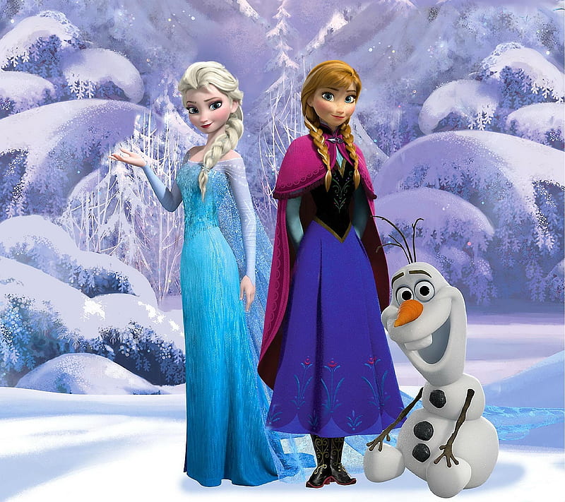 Olaf's Frozen Adventure (2017), anna, luminos, movie, elsa, iarna, winter, fantasy, trio, olafs frozen adventure, princess, pink, disney, blue, HD wallpaper