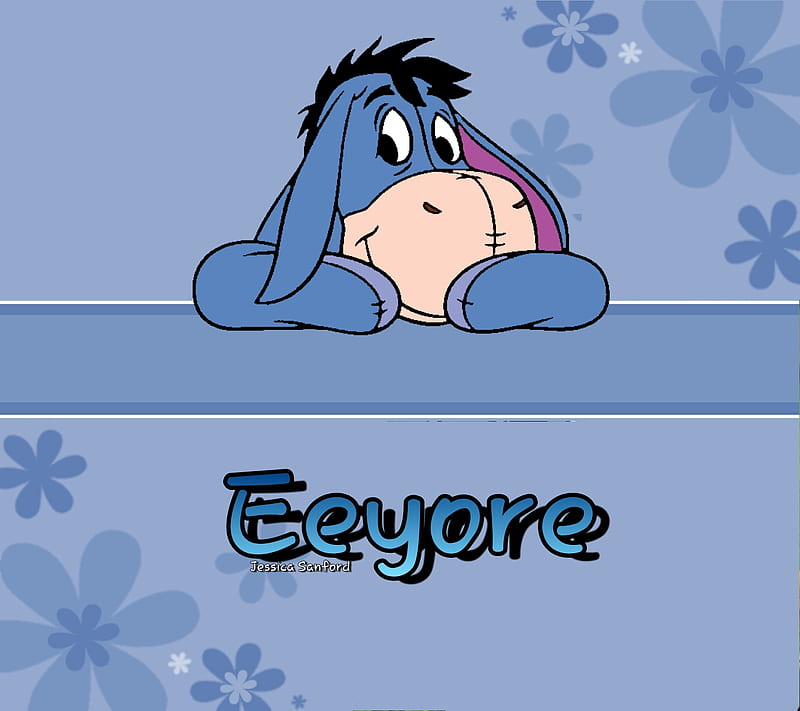 Eeyore, black, blue, flowers, pink, stripes, winnie the pooh, HD wallpaper