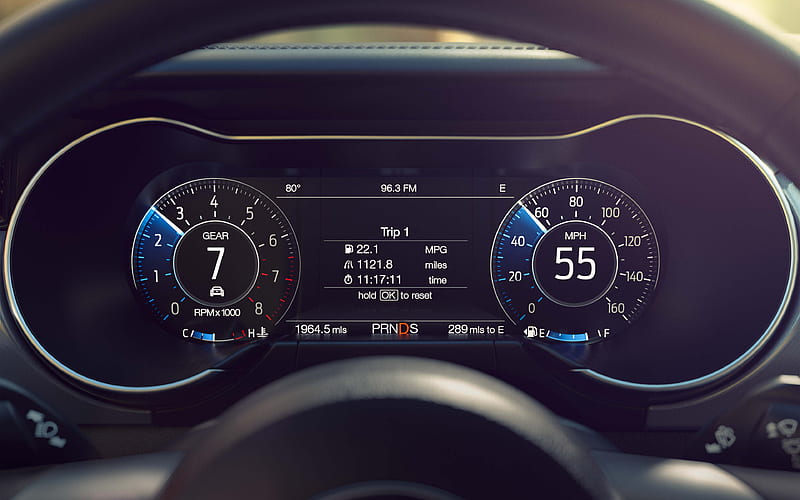 Ford Mustang, 2018, dashboard, modern technology, Mustang speedometer, tachometer, HD wallpaper