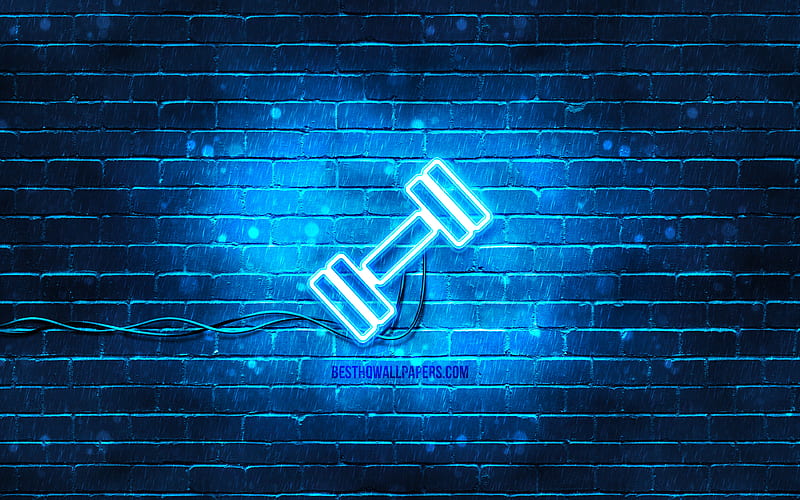 Dumbbell neon icon blue background, neon symbols, Dumbbell, neon icons, Dumbbell sign, sports signs, Dumbbell icon, sports icons, HD wallpaper