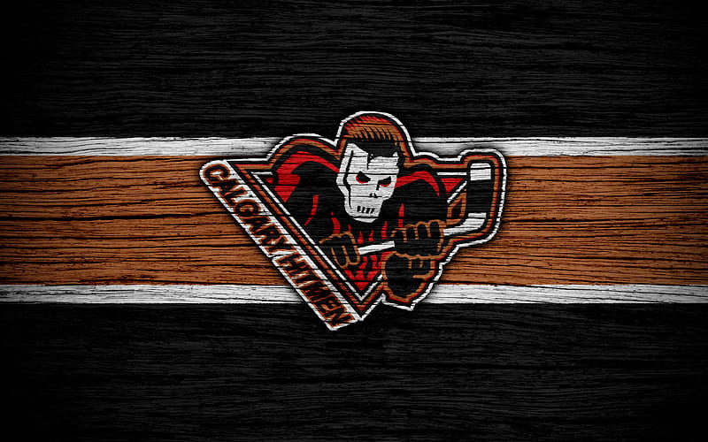 Calgary Hitmen, logo, WHL, hockey, Canada, emblem, wooden texture, Western Hockey League, HD wallpaper