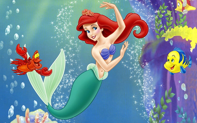 The Little Mermaid, The Little Mermaid (1989), Ariel (The Little Mermaid), Crab, Fish, Flounder (The Little Mermaid), Mermaid, Red Hair, Sebastian (The Little Mermaid), HD wallpaper