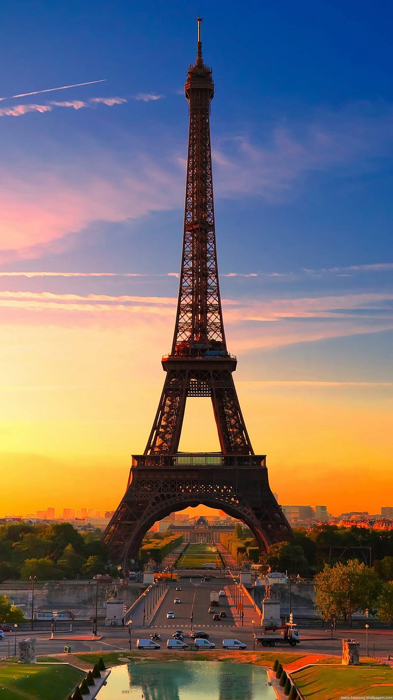 Eiffel Tower, sunset, portrait display, city, HD phone wallpaper