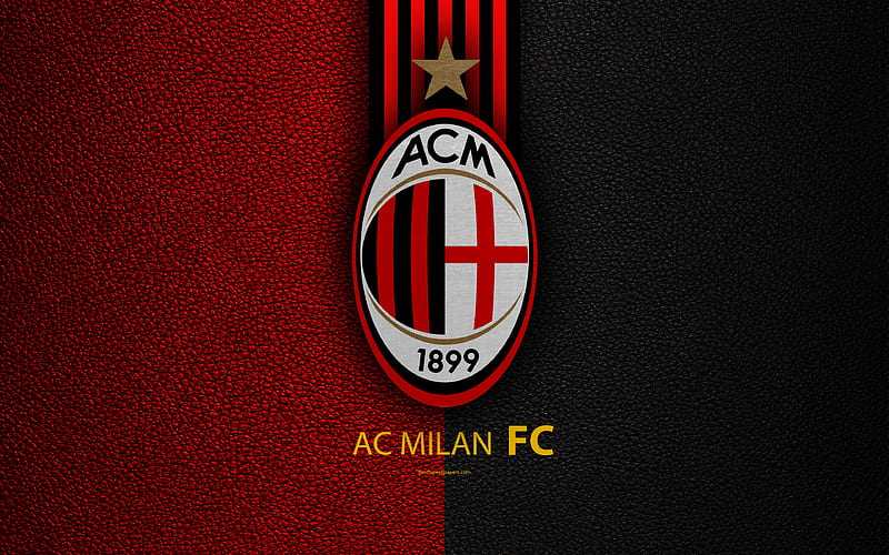 AC Milan Italian football club, Serie A, emblem, Milan FC logo, leather texture, Milan, Italy, Italian Football Championships, HD wallpaper