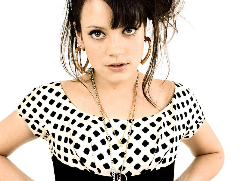 Lily Allen, black and white, cute, music, HD wallpaper