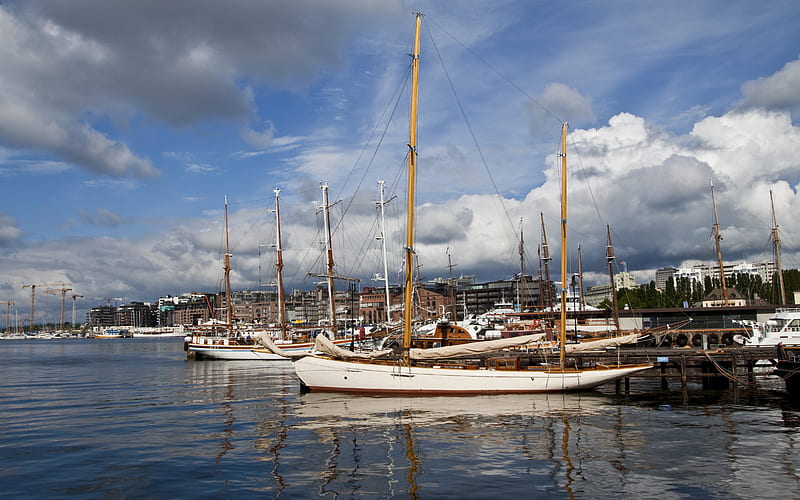 Oslo Bay Marina, marina, boats, bay, sailships, norway, HD wallpaper