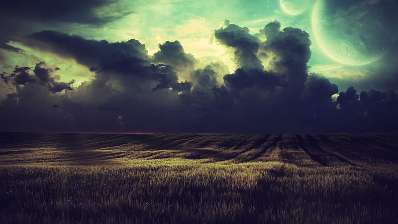 Dramatic Field Under Dark Clouds, HD wallpaper