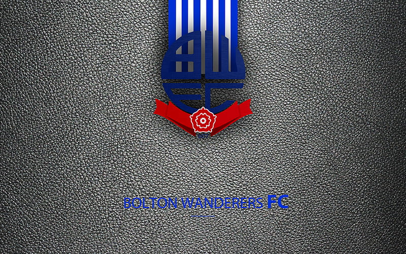 Bolton Wanderers FC English Football Club, logo, Football League Championship, leather texture, Bolton, UK, EFL, football, Second English Division, HD wallpaper