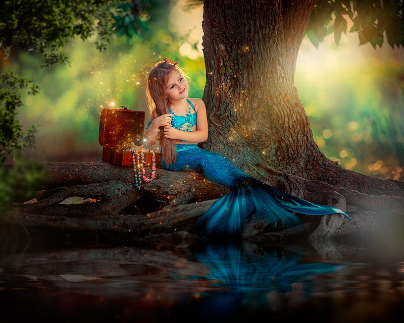 Little Mermaid Girl, mermaid, little-girl, cute, HD wallpaper