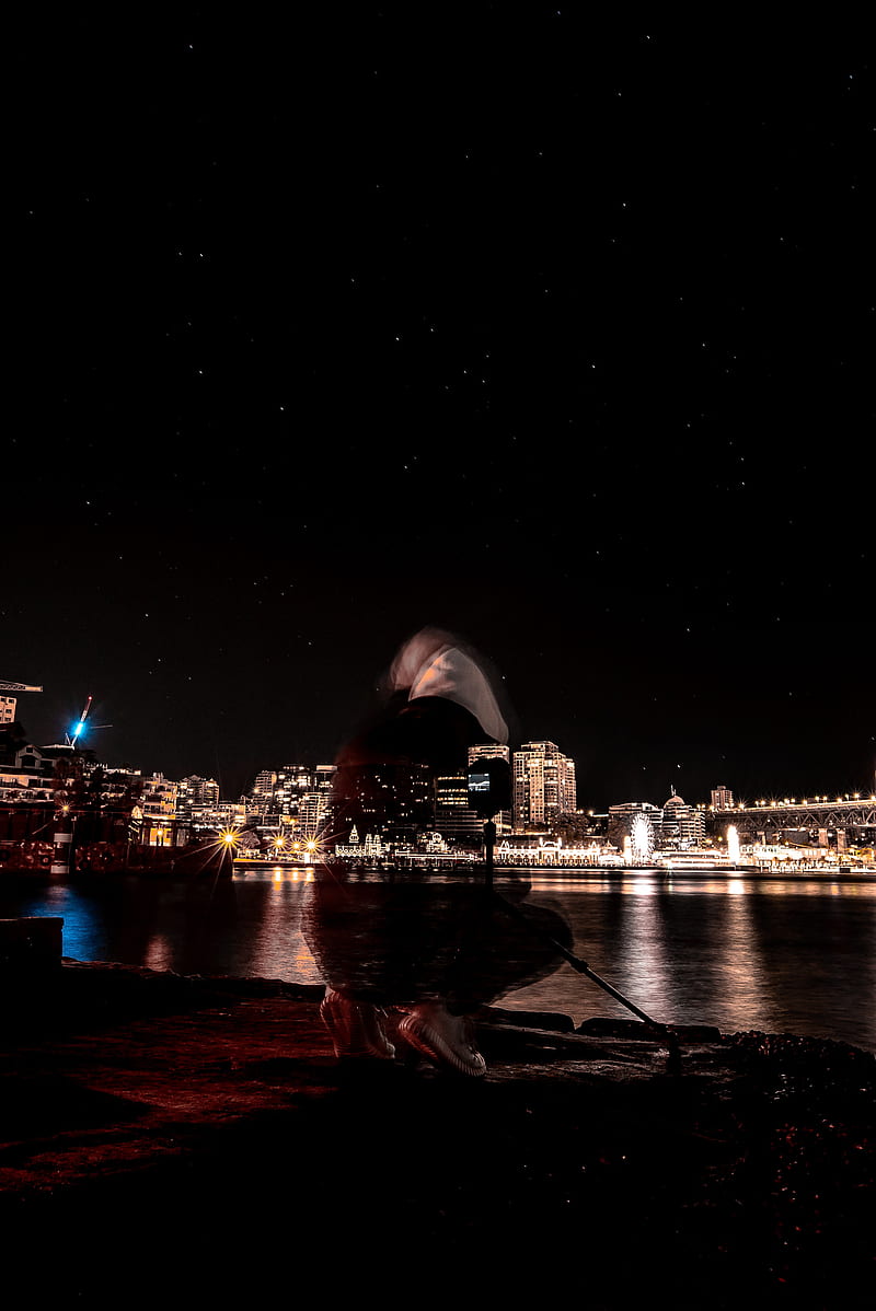 silhouette, night city, long exposure, motion, blur, HD phone wallpaper
