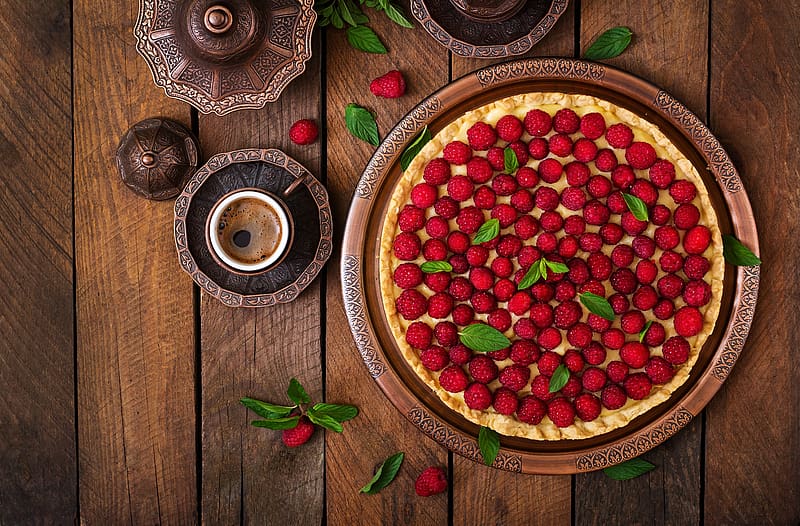 Food, Raspberry, Coffee, Still Life, Berry, Fruit, Pie, Pastry, HD wallpaper