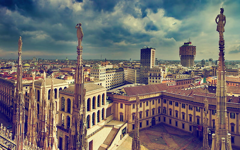 Milan cityscapes, architecture, Italy, HD wallpaper