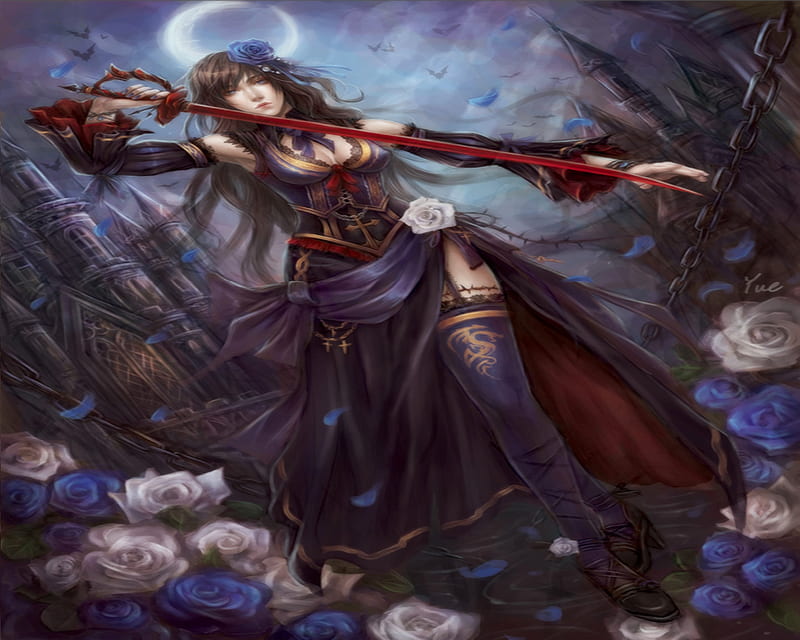 Elegant Sister of Battle Portrait with BloodDripping Sword | MUSE AI
