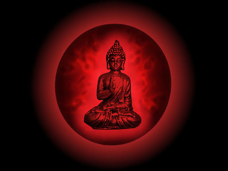 Red Buddha, buddha, red, glow, orb, HD wallpaper