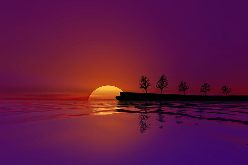 Waterscape Sunset , sunset, artist, artwork, digital-art, minimalism, minimalist, HD wallpaper