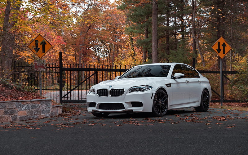 BMW 5, white sedan, tuning M5, BMW F10, black wheels, German cars, BMW, HD wallpaper