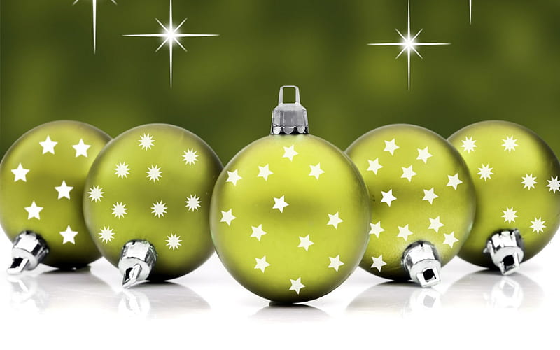 One Green Christmas!, ornaments, stars, green, christmas, globes, lights, HD wallpaper