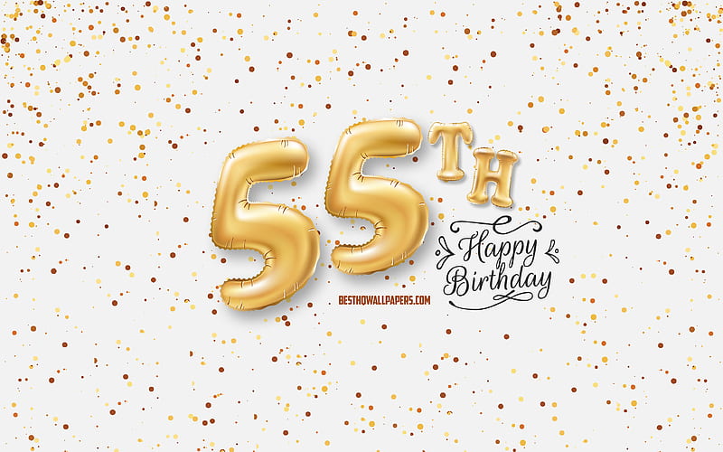 55th Happy Birtay, 3d balloons letters, Birtay background with balloons, 55 Years Birtay, Happy 55th Birtay, white background, Happy Birtay, greeting card, Happy 55 Years Birtay, HD wallpaper