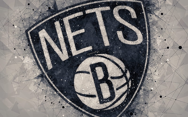 Brooklyn Nets creative logo, American basketball club, emblem, geometric art, NBA, gray abstract background, Brooklyn, New York, USA, basketball, National Basketball Association, HD wallpaper