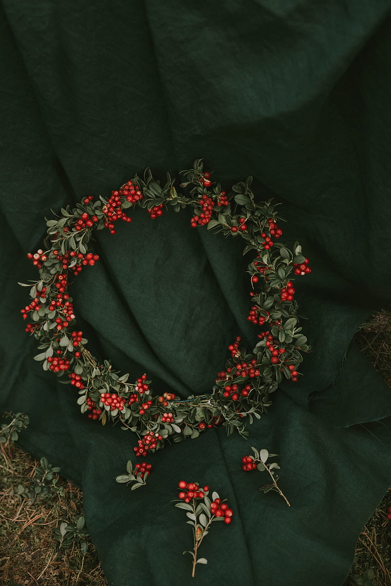 wreath, lingonberry, berries, red, bunches, HD phone wallpaper