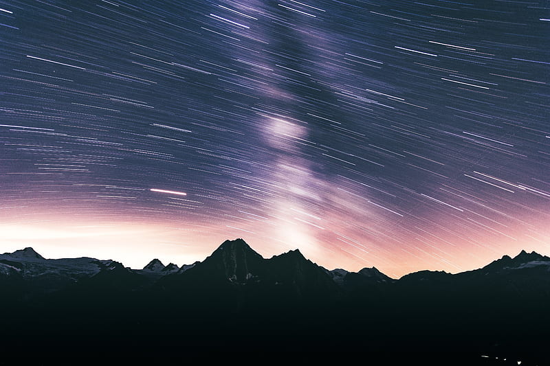 mountains, dark, night, long exposure, starry sky, HD wallpaper