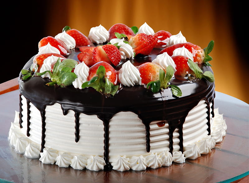 Chocolate Cake, strawberries, HD wallpaper