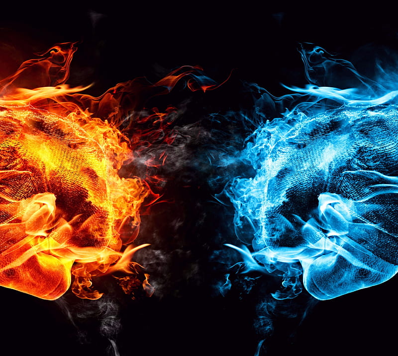 fire vs water, fogo, gelo, luta, HD wallpaper