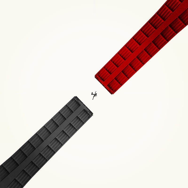 silhouette, jump, construction, minimalism, red, black, HD phone wallpaper