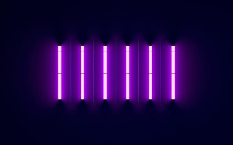 purple neon lamps on a black background, neon light, black background, purple background, background with lanterns, HD wallpaper
