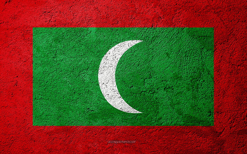 Flag of Maldives, concrete texture, stone background, Maldives flag, Asia, Maldives, flags on stone, HD wallpaper