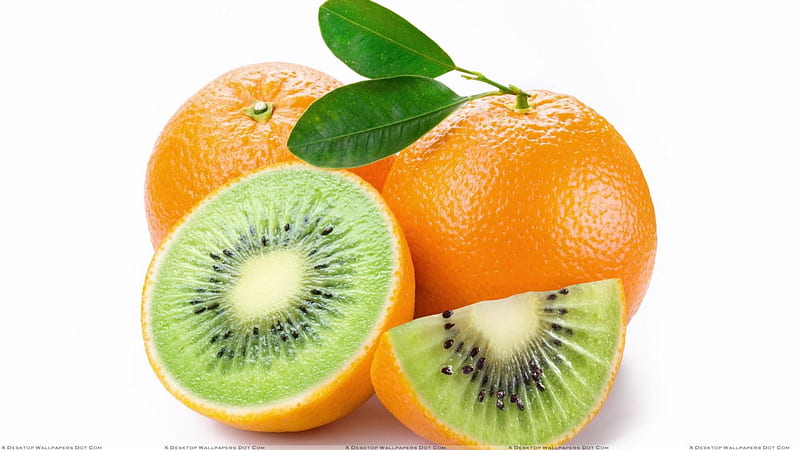 Mixed fruits, orange, food, kiwi, mixed, sweet, dessert, leaf, fruit, green, funny, white, HD wallpaper