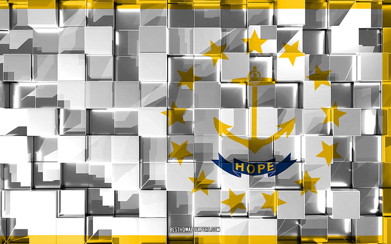 Flag of Rhode Island, 3d flag, US state, 3d cubes texture, Flags of American states, 3d art, Rhode Island, USA, 3d texture, Rhode Island flag, HD wallpaper