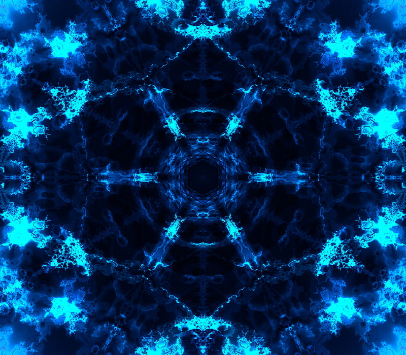 fractal, circle, pattern, blue, HD wallpaper