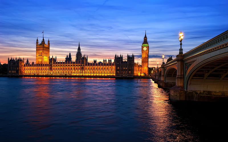 View of Parliament from the Thames, Historic building, Thames, Britain, Big Ben, HD wallpaper