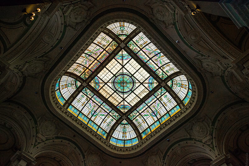stained glass, patterns, ceiling, dome, architecture, HD wallpaper