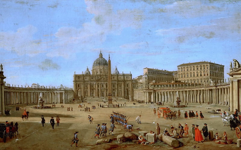 Saint Peter's Basilica in Rome, art, buildings, painting, Gaspar van Wittel, Saint Peter s Basilica in Rome, HD wallpaper