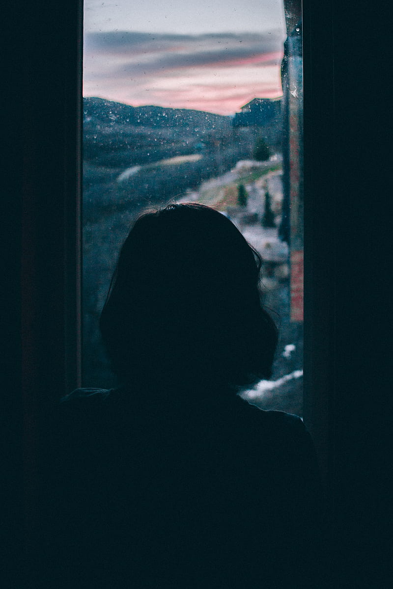 women's silhouette facing outside window, HD phone wallpaper