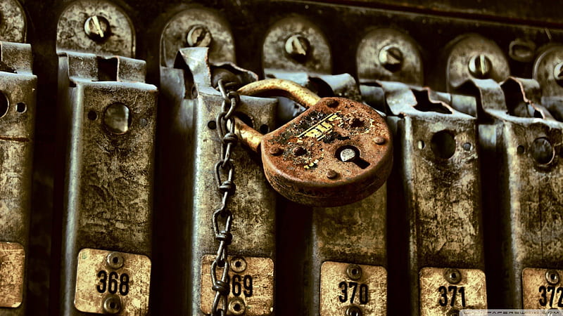 rusty lock on a locker, chain, rust, lock, locker, numbers, HD wallpaper