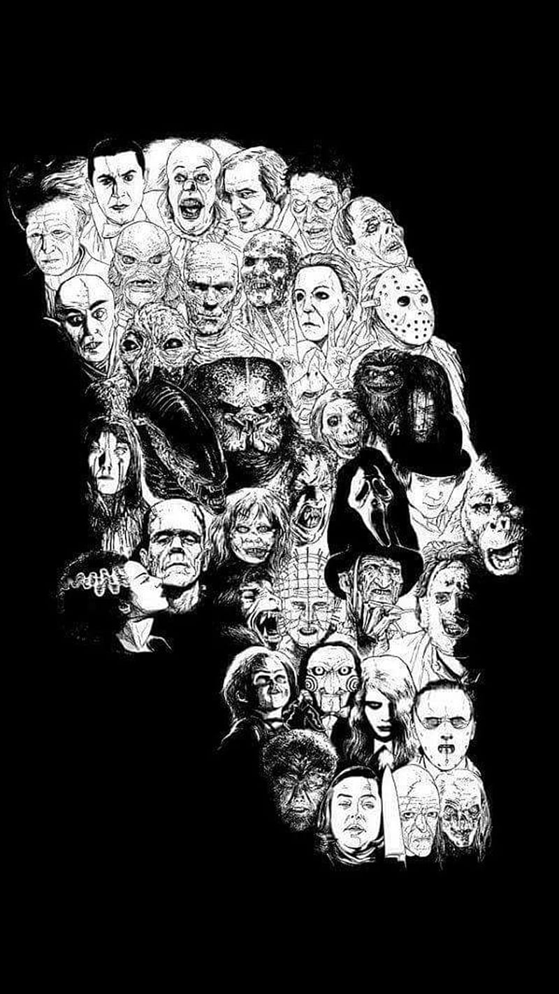 Horror Skull, black and white, evil dead, ghost, halloween, horror, horror movies, it, predator, scream, skull, skulls, stephen king, HD phone wallpaper