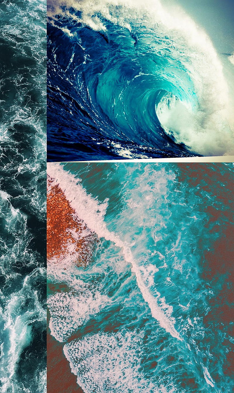 Ocean collage, aesthetic, beach, blue, ocean, phone, tide, tropical, turquoise, wave, waves, HD phone wallpaper