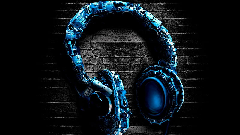 blue headphones, wall, Technology, HD wallpaper