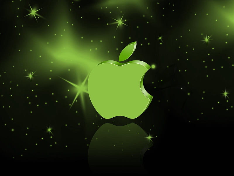 Apple from Iphone, sparkle, green, descriptive, dark, HD wallpaper