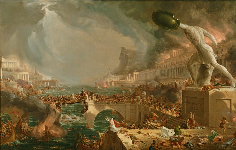 The Course of Empire The Destruction of Empire, art, luminos, people, painting, thomas cole, pictura, HD wallpaper