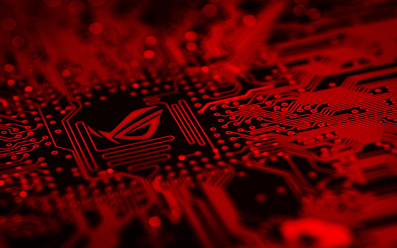 Republic Of Gamers, logo, microchip, red light, motherboard, Asus, HD wallpaper