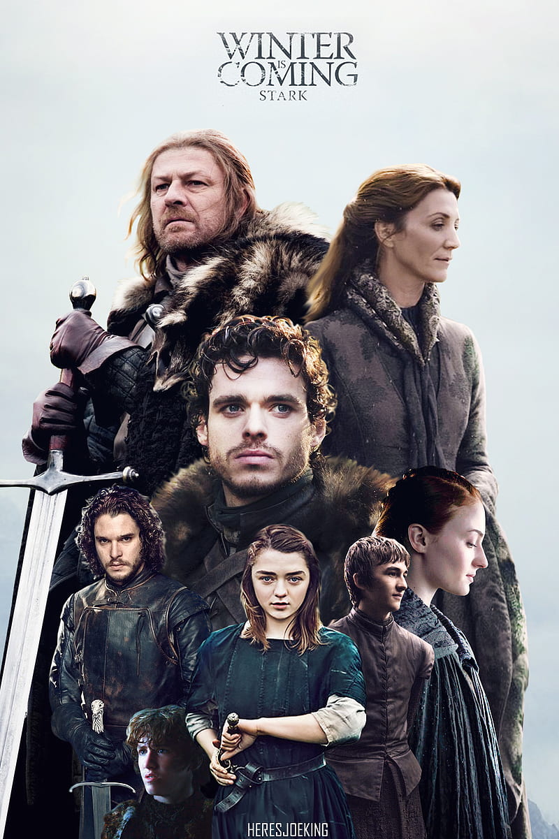 Stark Family, arya stark, bran stark, game of thrones, jon snow, ned stark, rob snow, samezio007, sansa stark, HD phone wallpaper